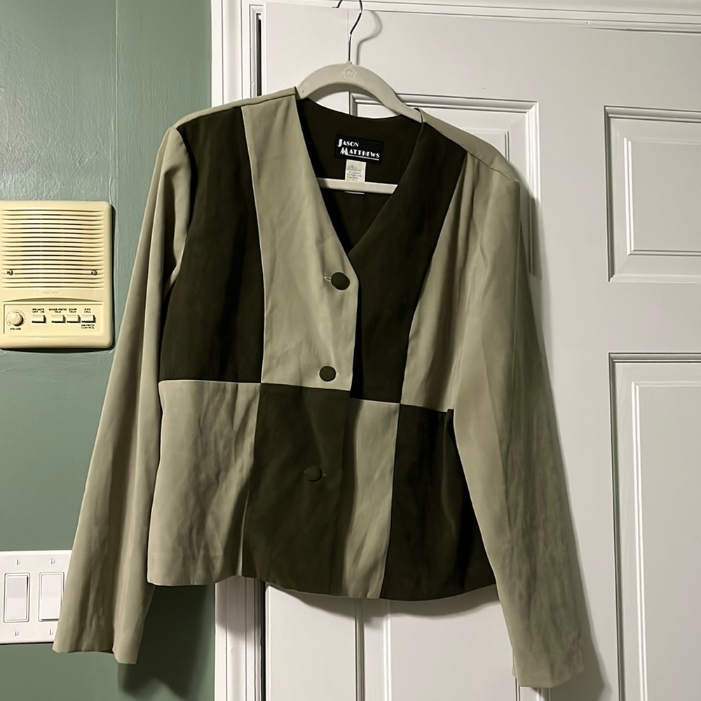 Vintage Jason Matthews green two tone colorblock blazer jacket